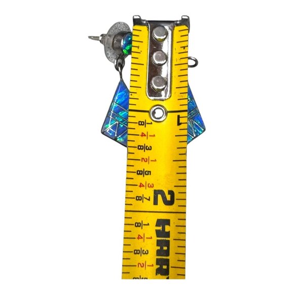 Vintage FB Sterling Silver & Blue Opal Inlay Dangle Earrings Zuni Signed Stamped - Picture 4 of 6